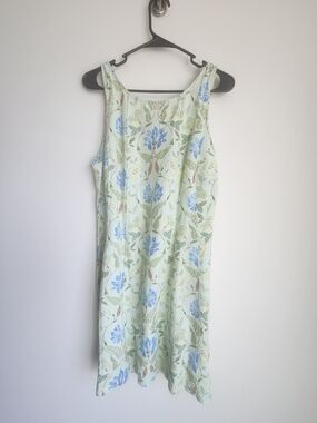 LOFT Green Midi Dress with Blue Floral Print